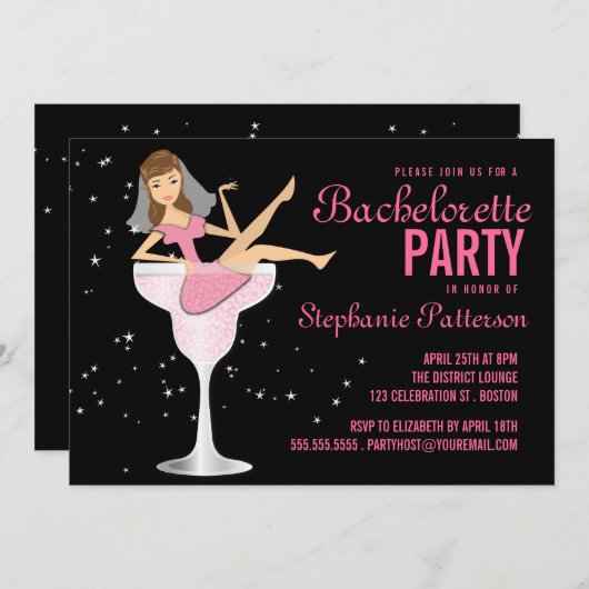Bachelorette Party roze Cocktail Bride Uitnodiging (Voorkant / Achterkant)