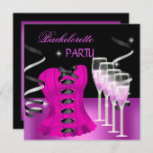 Bachelorette Party Roze Corset Zwarte Champagne Kaart (Voorkant / Achterkant)