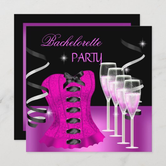 Bachelorette Party Roze Corset Zwarte Champagne Kaart (Voorkant / Achterkant)