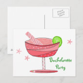 Bachelorette Party roze Drink Uitnodiging Briefkaart (Voorkant / Achterkant)