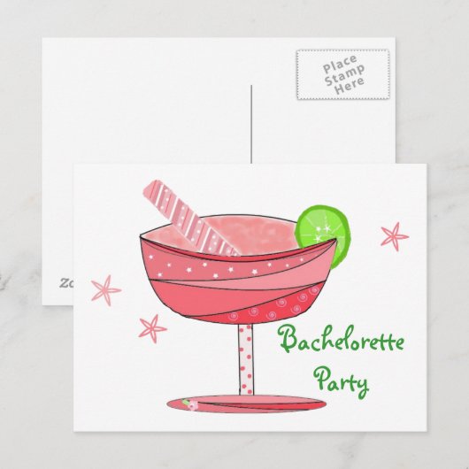 Bachelorette Party roze Drink Uitnodiging Briefkaart (Voorkant / Achterkant)
