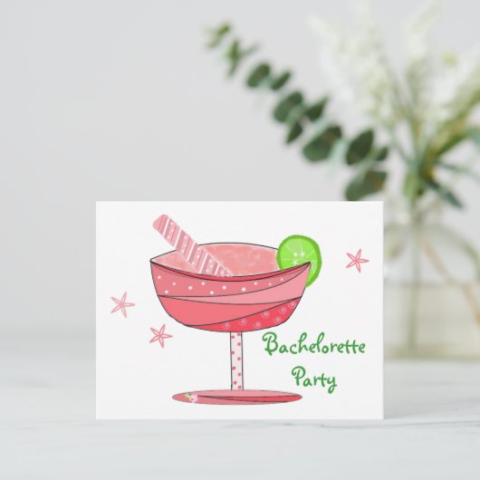 Bachelorette Party roze Drink Uitnodiging Briefkaart (Staand voorkant)