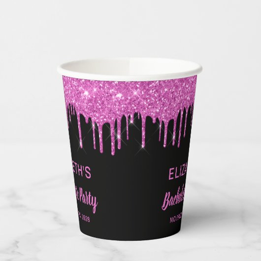 Bachelorette Party roze glitter Black Papieren Bekers (Links)