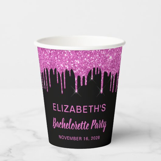 Bachelorette Party roze glitter Black Papieren Bekers (Voorkant)