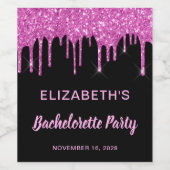 Bachelorette Party Roze Glitter Zwart Wijn Etiket (Enkel label)