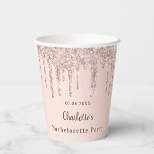 Bachelorette party roze gouden blush glitter naam papieren bekers