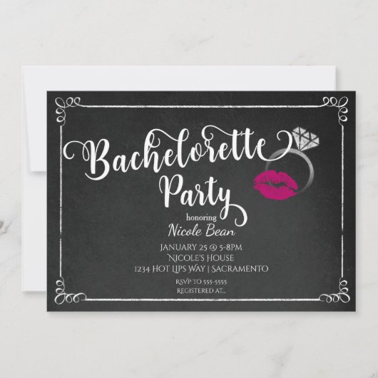 Bachelorette Party Roze Lippen Verloving Invitatio Kaart (Voorkant)