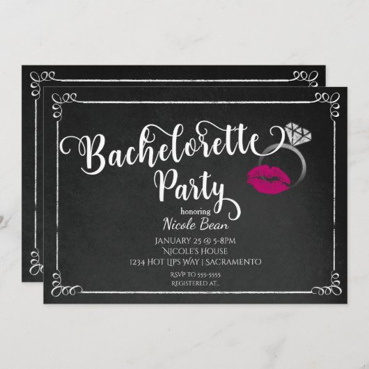 Bachelorette Party Roze Lippen Verloving Invitatio Kaart (Voorkant / Achterkant)
