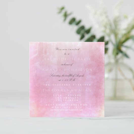 Bachelorette Party Roze Poeder Pastel Waterverf Kaart (Staand voorkant)