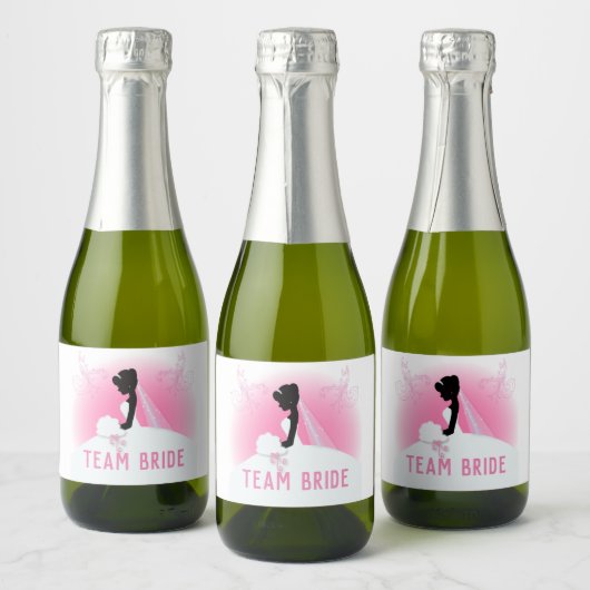 Bachelorette Party Roze silhouet team bruid Sparkling Wijnetiket (Flessen)