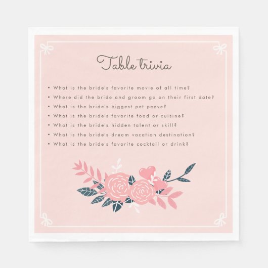 Bachelorette party roze tafel trivia servet (Voorkant)