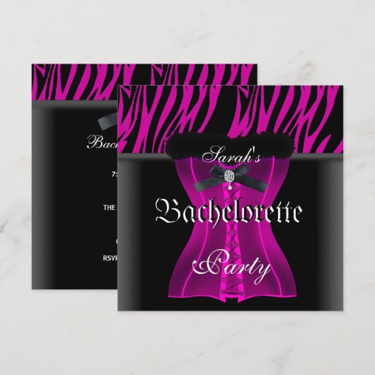Bachelorette Party roze Zebra Black Corset Kaart (Voorkant / Achterkant)