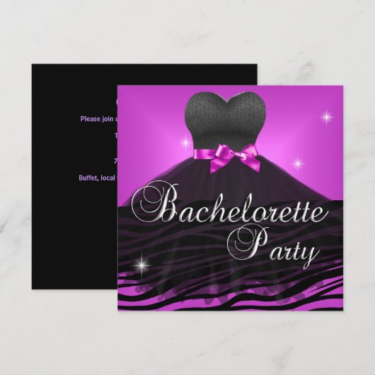 Bachelorette Party Roze Zwarte Zebra Jurk Kaart (Voorkant / Achterkant)