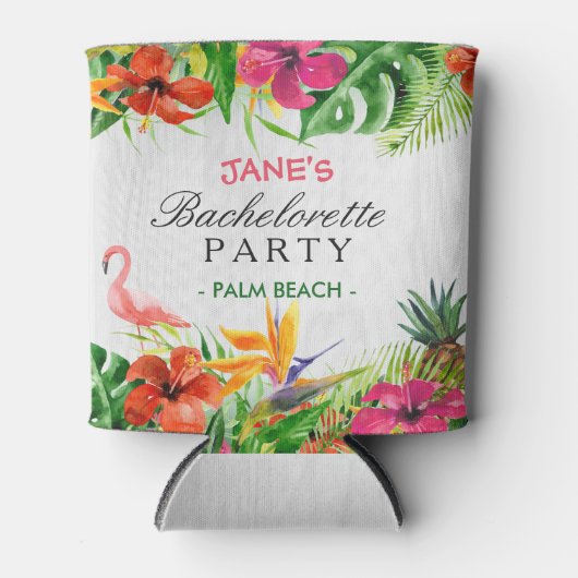 Bachelorette Party Rustic Tropical Floral Flamingo Blikjeskoeler (Voorkant)