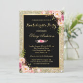 Bachelorette Party Shiny Gold Sparkles Floral Kaart (Staand voorkant)