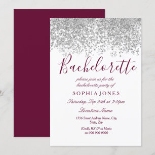 Bachelorette Party Silver Glitter Burgundy Kaart