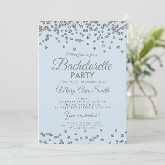 Bachelorette Party Silver Glitter Confetti Ice Blu Kaart (Staand voorkant)