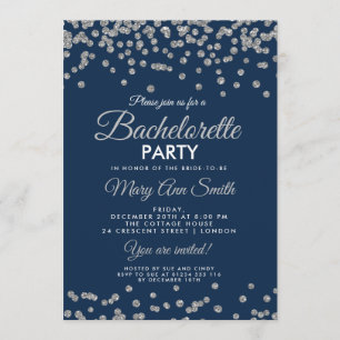 Bachelorette Party Silver Glitter Confetti Navy Kaart