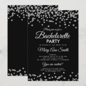 Bachelorette Party Silver Glitter Confetti Zwart Kaart (Voorkant / Achterkant)