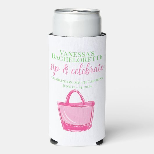 Bachelorette Party Sip & Celebrate Pink Tas Favori Seltzer Blikjeskoeler (Seltzer Voorkant)