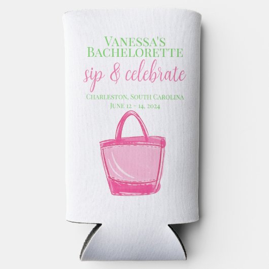 Bachelorette Party Sip & Celebrate Pink Tas Favori Seltzer Blikjeskoeler (Voorkant)