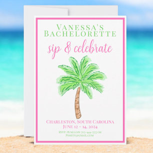 Bachelorette Party Sip Vieren Palm Tree Preppy Kaart
