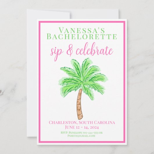 Bachelorette Party Sip Vieren Palm Tree Preppy Kaart (Voorkant)