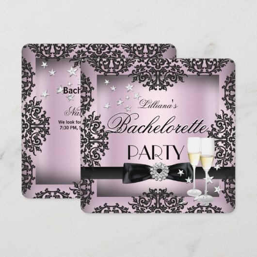 Bachelorette Party Sliver Pink Black Champagne Kaart (Voorkant / Achterkant)