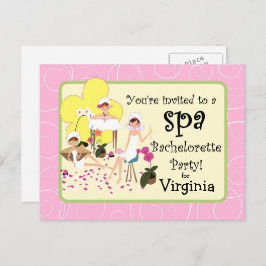 Bachelorette Party Spa Briefkaart Uitnodigingen -  (Voorkant / Achterkant)