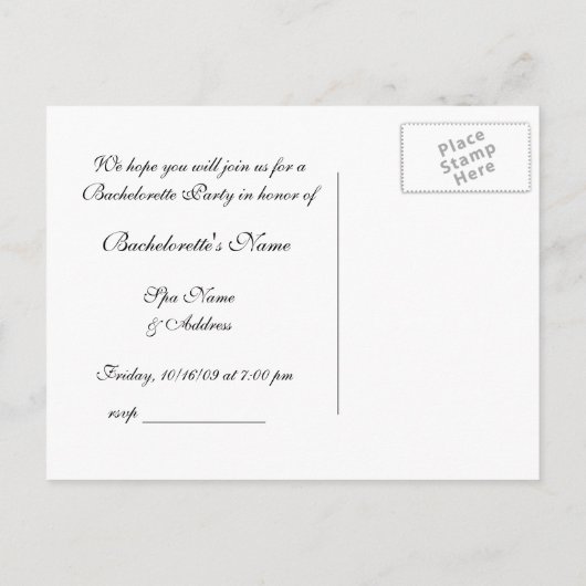 Bachelorette Party Spa Uitnodigen - Gepersonalisee Uitnodiging Briefkaart (Achterkant)
