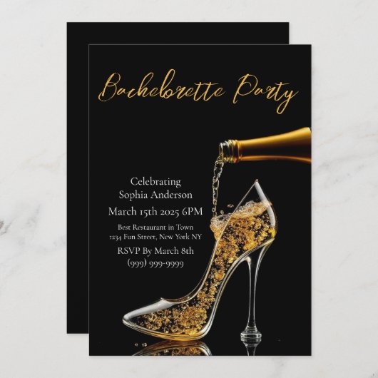 Bachelorette Party-Stiletto en Bubbly Kaart (Voorkant / Achterkant)