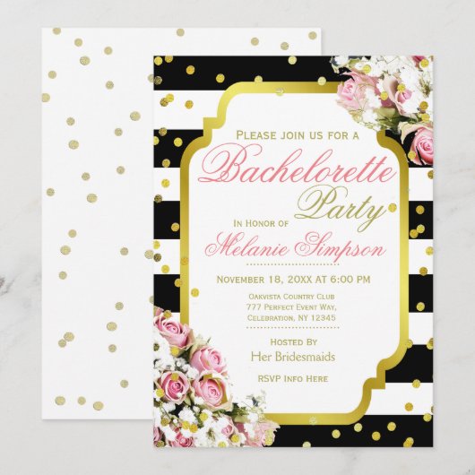 Bachelorette Party | Stripes en Confetti Kaart (Voorkant / Achterkant)