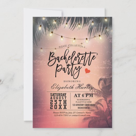 Bachelorette Party Summer Beach Palm Trees Lichten Kaart (Voorkant)