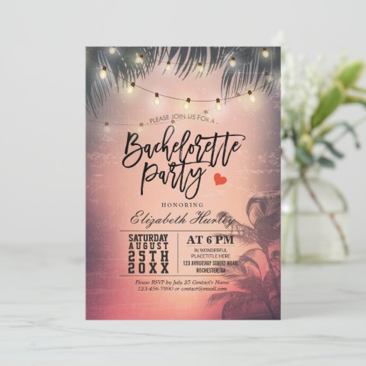 Bachelorette Party Summer Beach Palm Trees Lichten Kaart (Staand voorkant)