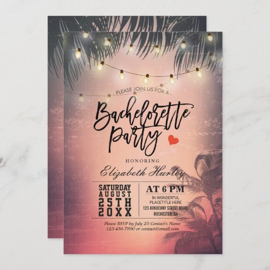 Bachelorette Party Summer Beach Palm Trees Lichten Kaart (Voorkant / Achterkant)