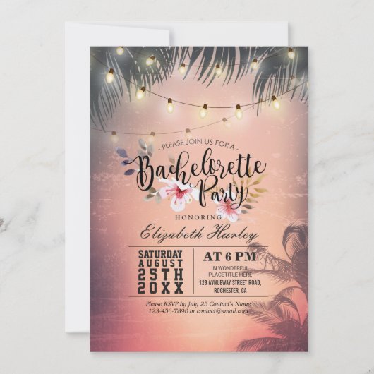 Bachelorette Party Summer Beach Palm Trees Lichten Kaart (Voorkant)
