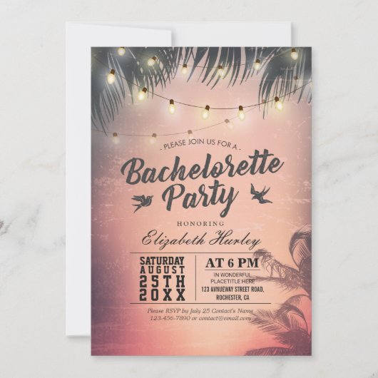 Bachelorette Party Summer Beach Palm Trees Lichten Kaart (Voorkant)