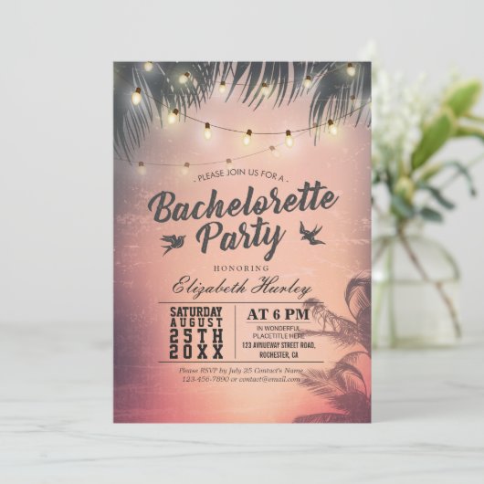 Bachelorette Party Summer Beach Palm Trees Lichten Kaart (Staand voorkant)