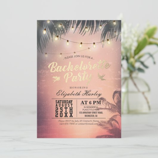Bachelorette Party Summer Beach Palm Trees Lichten Kaart (Staand voorkant)