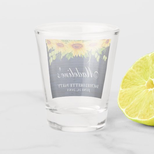 Bachelorette Party Sunflower Blue Wood Shot Glas (Achterkant)