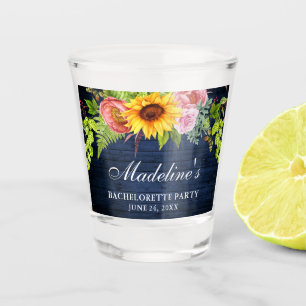 Bachelorette Party Sunflower Floral Blue Wood Shot Glas