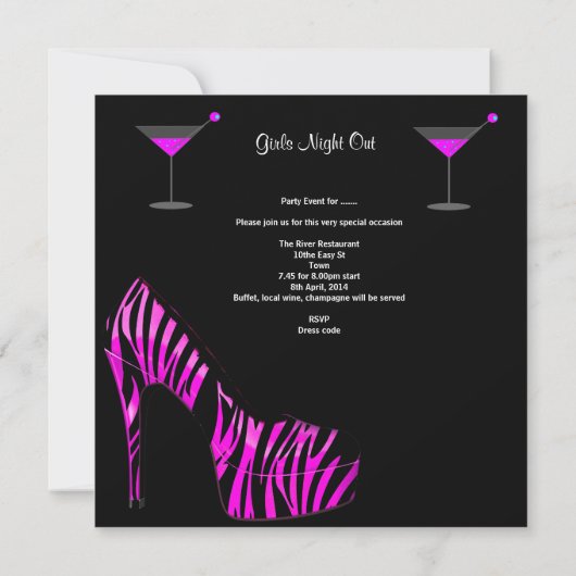 Bachelorette Party toont roze zwarte Zebra schotel Kaart (Achterkant)