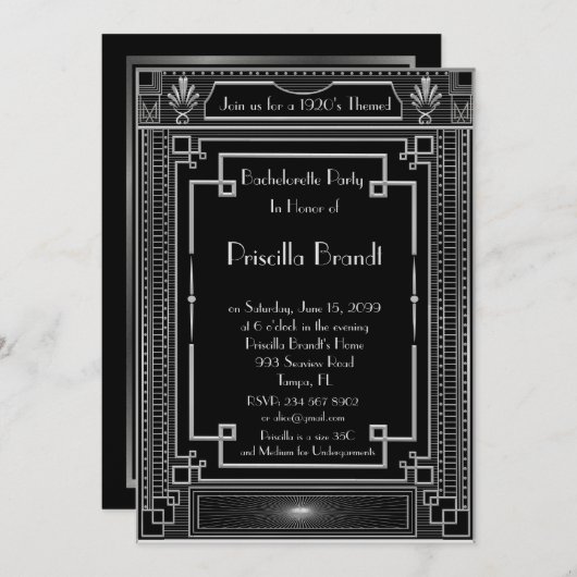 Bachelorette party-uitnodiging, geweldige Gatsby, Kaart (Voorkant / Achterkant)