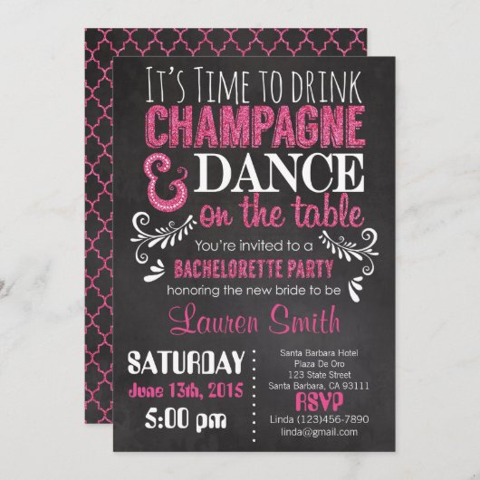 Bachelorette Party Uitnodiging Roze Glitter (Voorkant / Achterkant)