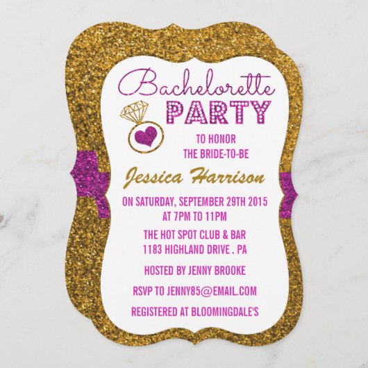 Bachelorette Party-uitnodigingen - Glitter-effect Kaart (Voorkant / Achterkant)