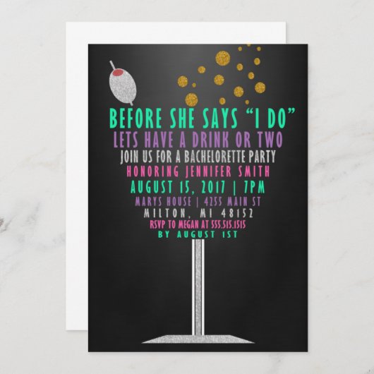 Bachelorette Party-uitnodigingen - Glitter Kaart (Voorkant / Achterkant)