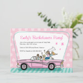 Bachelorette Party-uitnodigingen met roze Cadillac Kaart (Staand voorkant)