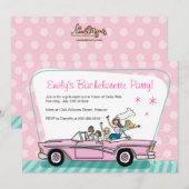 Bachelorette Party-uitnodigingen met roze Cadillac Kaart (Voorkant / Achterkant)