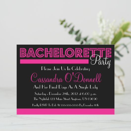 Bachelorette Party-uitnodigingen (roze in lichten) Kaart (Staand voorkant)