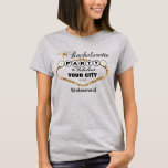 Bachelorette Party Vegas Style - Gold T-shirt<br><div class="desc">Shirts. Bachelorette Party Vegas stijl in een faux metallic goud en zwart. 😀 Indien nodig, kunt u de tekst verwijderen en beginnen vers toevoegend welke tekst en doopvont u houdt van. 📌 Als u meer aanpassing nodig hebt, klikt u op de knop "Klik om verder aan te passen" of "Ontwerp...</div>